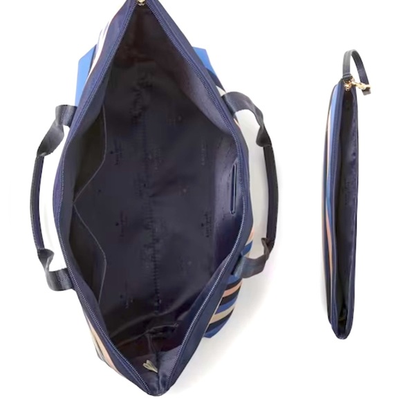 Kate Spade Mel Packable Large Tote [+ pouch wristlet!] ✨ navy peach striped - Picture 2 of 4